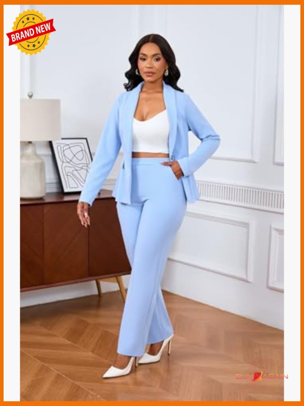Women's 2-Piece Blazer & Straight Leg Pant Suit Set - Office Professional - Picture 3 of 7